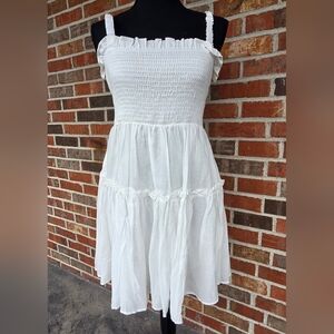 Altar'd State Elegant White Natural Cotton Smocked Dress 3 Panel Back Size M